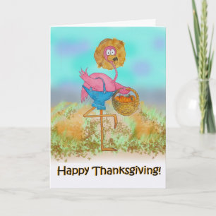Roze Flamingo Happy Thanksgiving Pumpkin-kaart Feestdagen Kaart