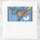 ROZE FLAMINGO HEKS, VLIEGEN OVER MAAN OP EEN BEZEM RECHTHOEKIGE STICKER (Tas)