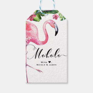 Roze Flamingo Hibiscus Bloemen Hawaii MAHALO ALOHA Cadeaulabel