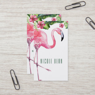Roze flamingo & Hibiscus Tropical Floral Leaves Visitekaartje
