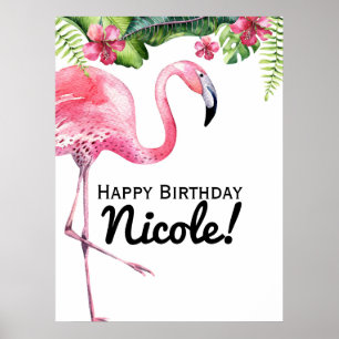 Roze Flamingo & Hibiscus Tropische Banner Poster
