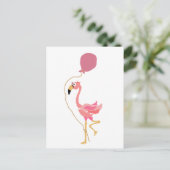 Roze Flamingo Holding Ballon Briefkaart (Staand voorkant)