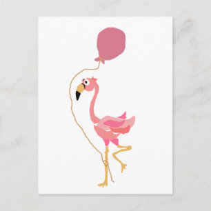 Roze Flamingo Holding ballon Briefkaart