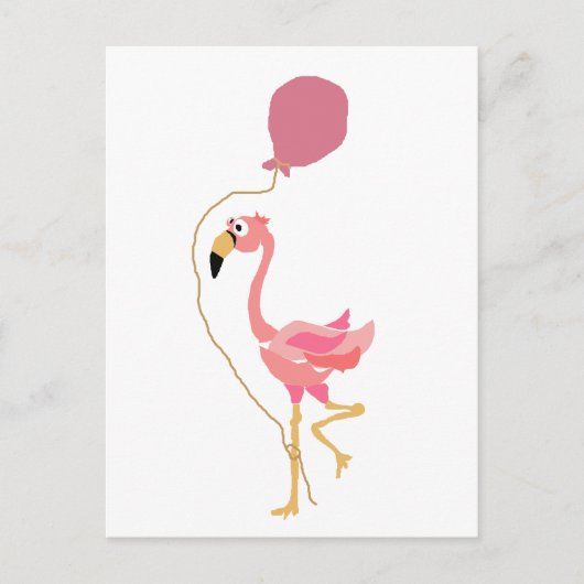 Roze Flamingo Holding Ballon Briefkaart (Voorkant)