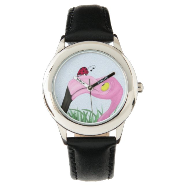  roze flamingo horloge (Voorkant)