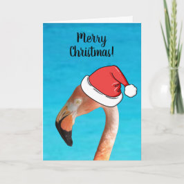 Roze Flamingo in de rode cartoon Santa hat Feestdagen Kaart