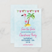 Roze flamingo in een kerstmuts | Feest Opslaan Dat Kaart (Voorkant / Achterkant)