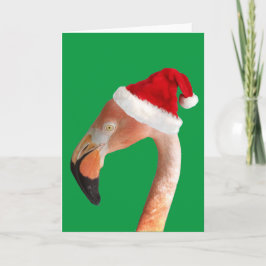 Roze flamingo in een rode kerstmuts Kerstkaart Feestdagen Kaart