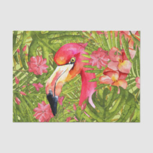 Roze Flamingo in het Oerwoud Palm en Monstera Tissuepapier