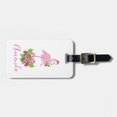 Roze Flamingo in Kerstmannenhoed Whimsisch Kerstfe Bagagelabel (Voorkant horizontaal)