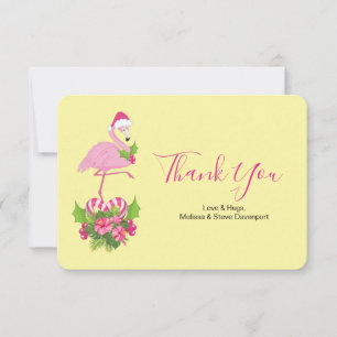 Roze Flamingo in Kerstmannenhoed Whimsisch Kerstfe Bedankkaart