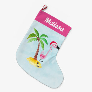 Roze flamingo in Red Santa Hat Kerstmis Grote Kerstsok