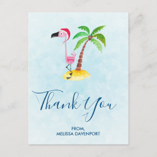 Roze Flamingo in Rode Kerstmanhoed Kerstmis Bedank Briefkaart