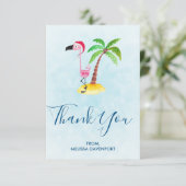 Roze Flamingo in Santa Hat Dank u Bedankkaart (Staand voorkant)