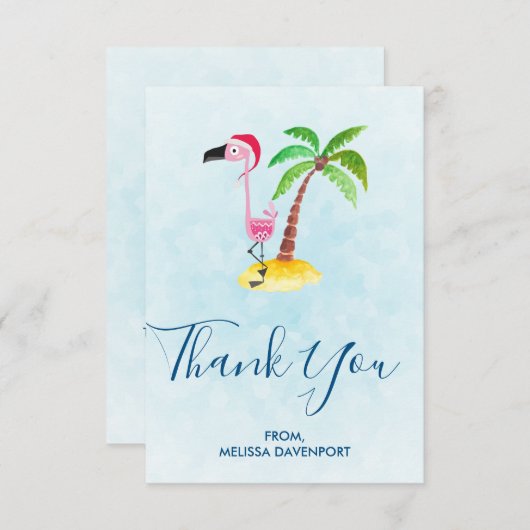 Roze Flamingo in Santa Hat Dank u Bedankkaart (Voorkant / Achterkant)