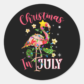 Roze Flamingo in Santa Hat Kerstmis in juli voor Ronde Sticker