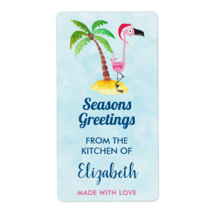 Roze Flamingo in Santa Hat Kitchen Kerstmis Etiket