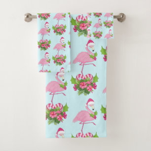 Roze Flamingo in Santa Hat met Candy Cane Bouquet Bad Handdoek