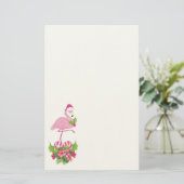 Roze Flamingo in Santa Hat met Candy Cane Bouquet Briefpapier (Staand voorkant)