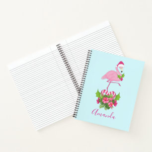 Roze Flamingo in Santa Hat met Candy Cane Bouquet Notitieboek