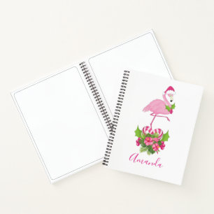 Roze Flamingo in Santa Hat met Candy Cane Bouquet Notitieboek