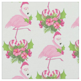 Roze Flamingo in Santa Hat met Candy Cane Bouquet Stof