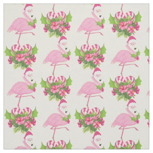 Roze Flamingo in Santa Hat met Candy Cane Bouquet Stof