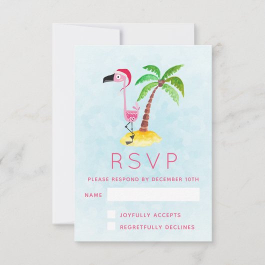 Roze Flamingo in Santa Hat RSVP Kaartje (Voorkant)