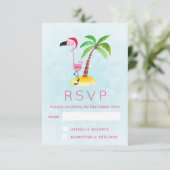 Roze Flamingo in Santa Hat RSVP Kaartje (Staand voorkant)