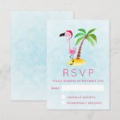 Roze Flamingo in Santa Hat RSVP Kaartje (Voorkant / Achterkant)