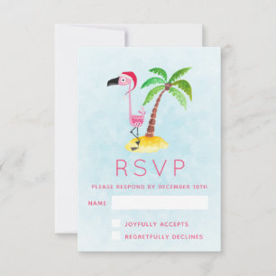 Roze Flamingo in Santa Hat RSVP Kaartje