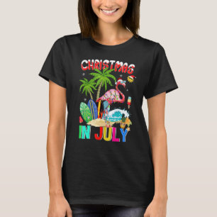 Roze flamingo in Santa Hat Sunbril Kerstmis in T-shirt
