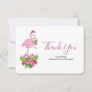 Roze flamingo in Santa Hat Whimsical Kerstmis Bedankkaart