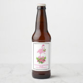 Roze flamingo in Santa Hat Whimsical Kerstmis Bier Etiket (Voorkant)