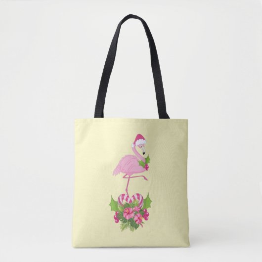 Roze flamingo in Santa Hat Whimsical Kerstmis Draagtas (Voorkant)