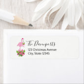 Roze flamingo in Santa Hat Whimsical Kerstmis Etiket (Insitu)