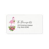 Roze flamingo in Santa Hat Whimsical Kerstmis Etiket (Voorkant)