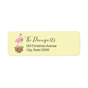 Roze flamingo in Santa Hat Whimsical Kerstmis Etiket