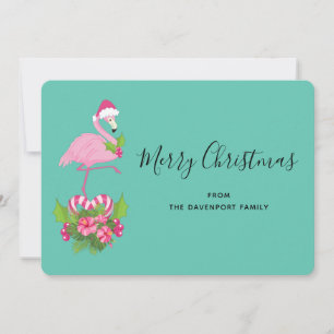 Roze flamingo in Santa Hat Whimsical Kerstmis Feestdagenkaart