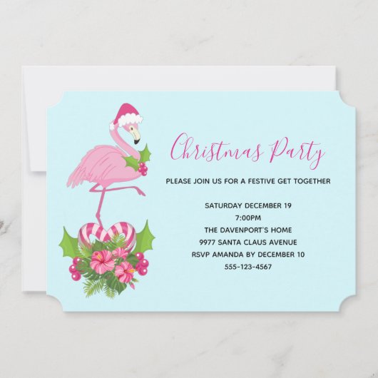 Roze flamingo in Santa Hat Whimsical Kerstmis Kaart (Voorkant)