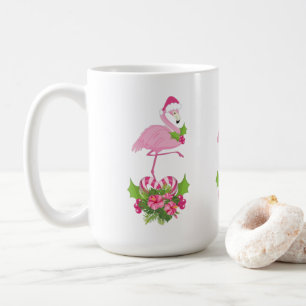 Roze flamingo in Santa Hat Whimsical Kerstmis Koffiemok