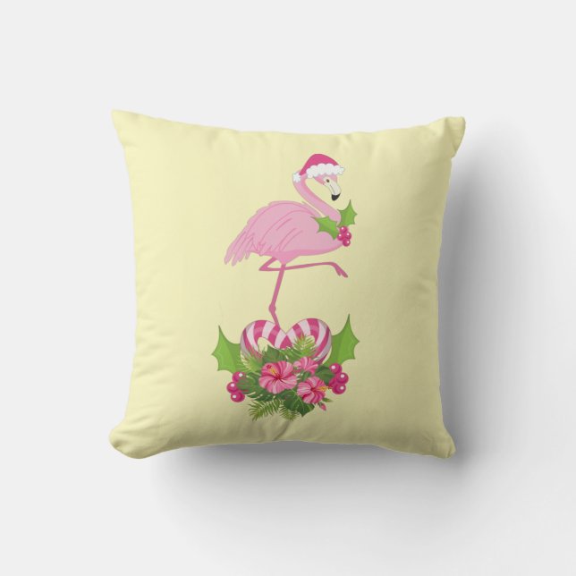 Roze flamingo in Santa Hat Whimsical Kerstmis Kussen (Voorkant)
