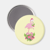 Roze flamingo in Santa Hat Whimsical Kerstmis Magneet (Voorkant / Achterkant)