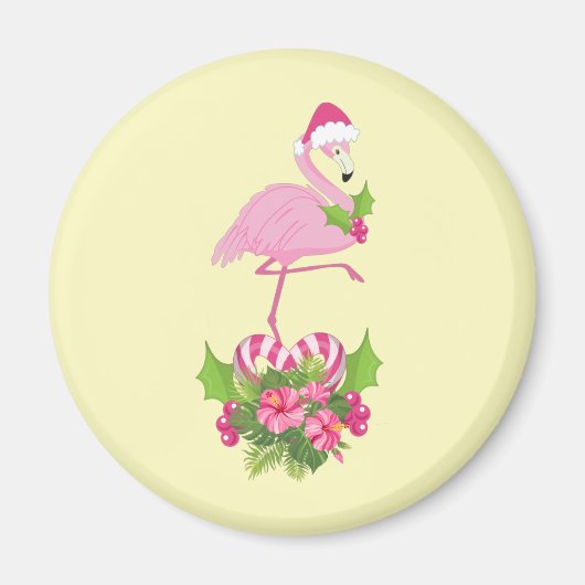 Roze flamingo in Santa Hat Whimsical Kerstmis Magneet (Voorkant)