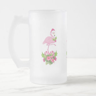 Roze flamingo in Santa Hat Whimsical Kerstmis Matglas Bierpul