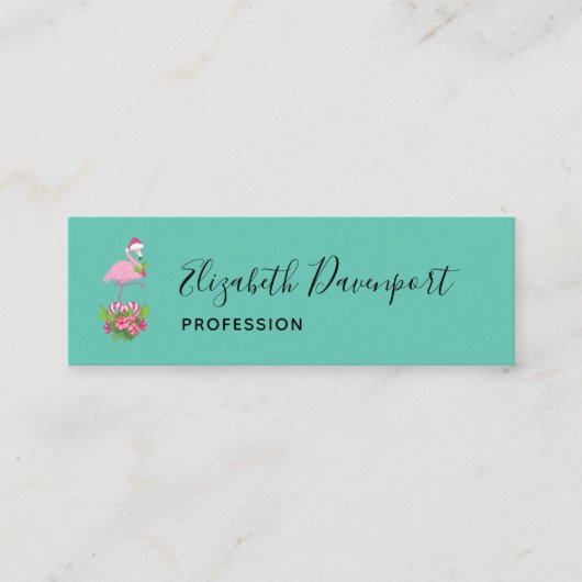 Roze flamingo in Santa Hat Whimsical Kerstmis Mini Visitekaartje (Voorkant)