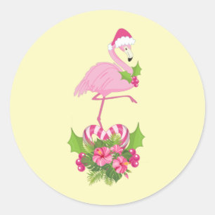 Roze flamingo in Santa Hat Whimsical Kerstmis Ronde Sticker