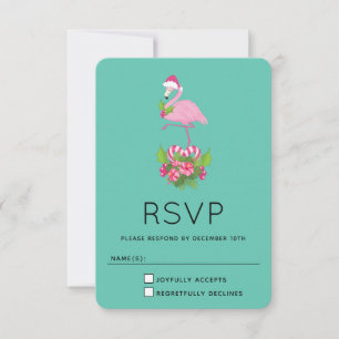Roze flamingo in Santa Hat Whimsical Kerstmis RSVP Kaartje