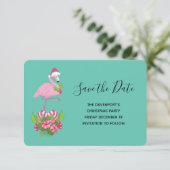 Roze flamingo in Santa Hat Whimsical Kerstmis Save The Date (Staand voorkant)
