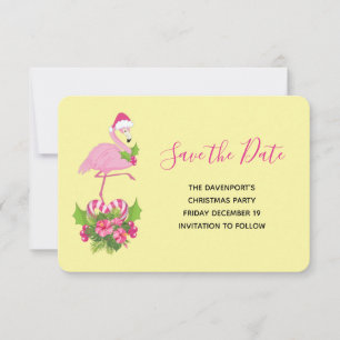 Roze flamingo in Santa Hat Whimsical Kerstmis Save The Date